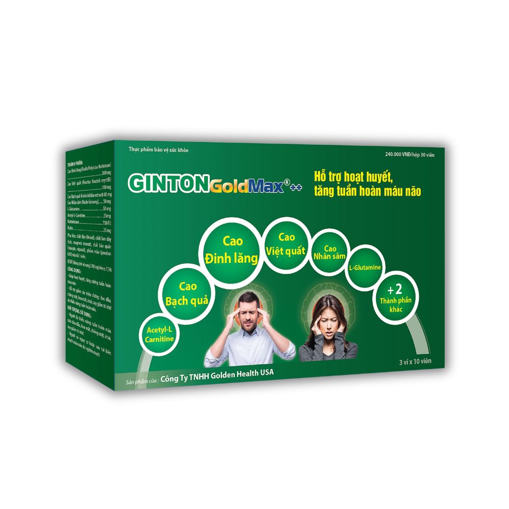 Viên Uống Ginton Gold Max++ Hỗ Trợ Tăng Cường Tuần Hoàn Máu Não (Hộp 30 Viên)