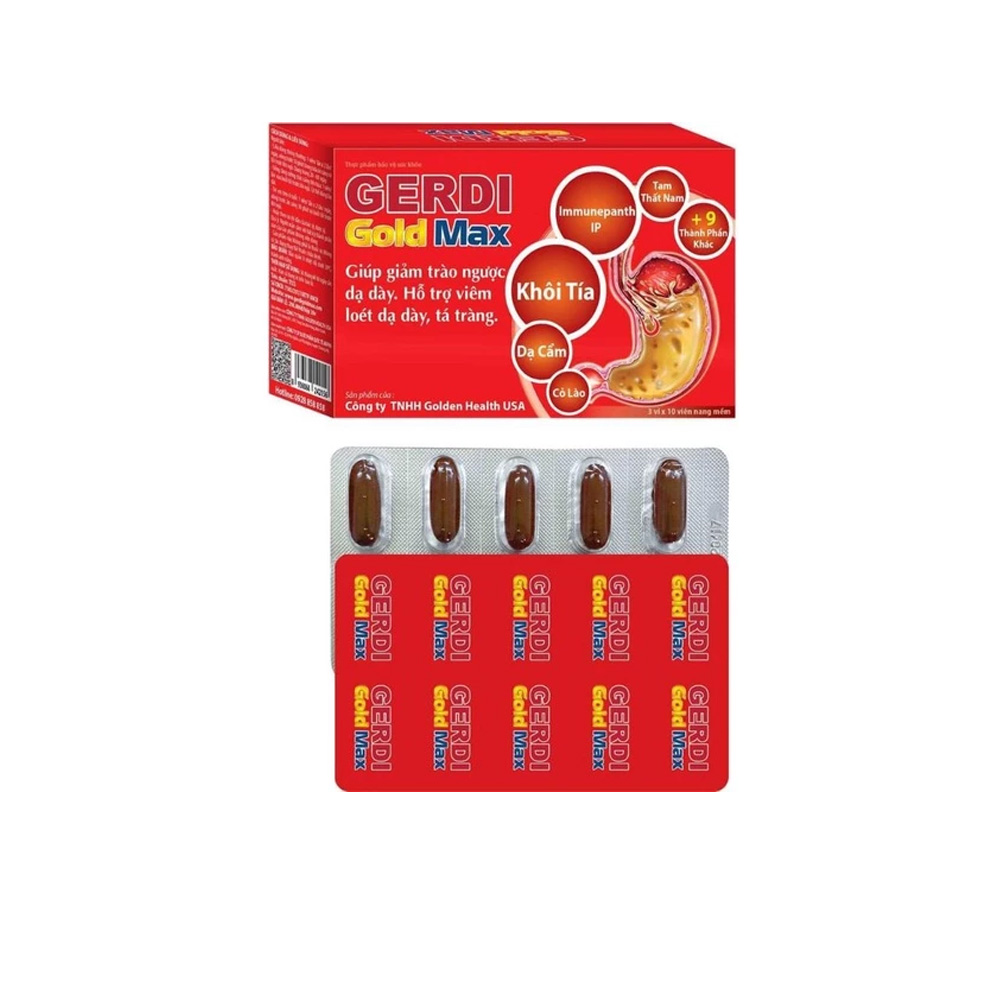Viên Uống GERDI GOLD MAX Hỗ Trợ Giảm Trào Ngược, Viêm Loét Dạ Dày, Tá Tràng (Hộp 30 Viên)