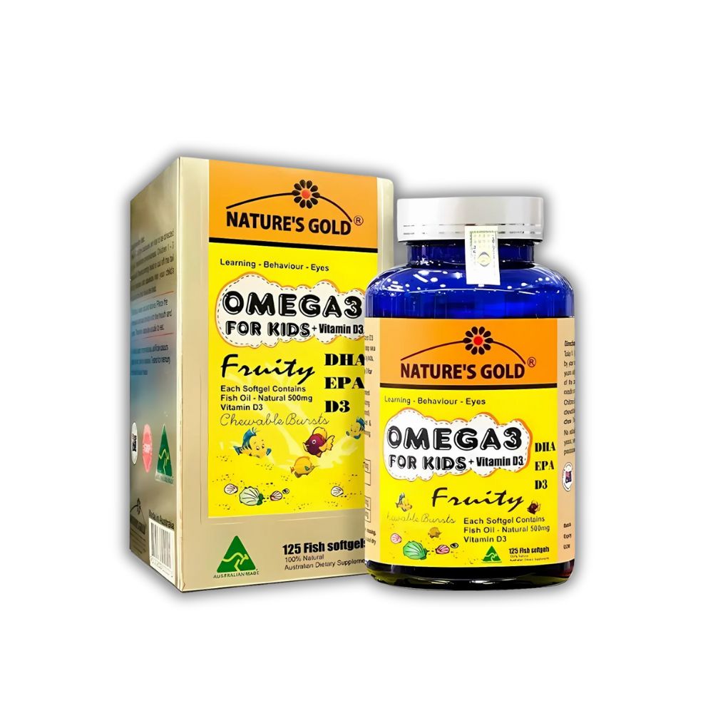 Viên Uống Omega 3 for Kids + Vitamin D3 Nature’s Gold Hỗ Trợ Bé Khỏe, Cao, Thông Minh (Hộp 125 Viên)