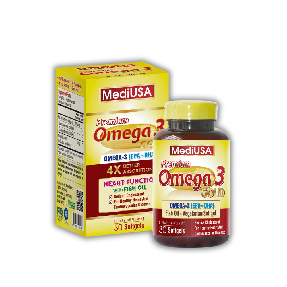 Viên Uống Premium Omega 3 Gold MediUSA Hỗ Trợ Phát Triển Não Bộ & Thị Lực (Hộp 30 Viên, 60 Viên)