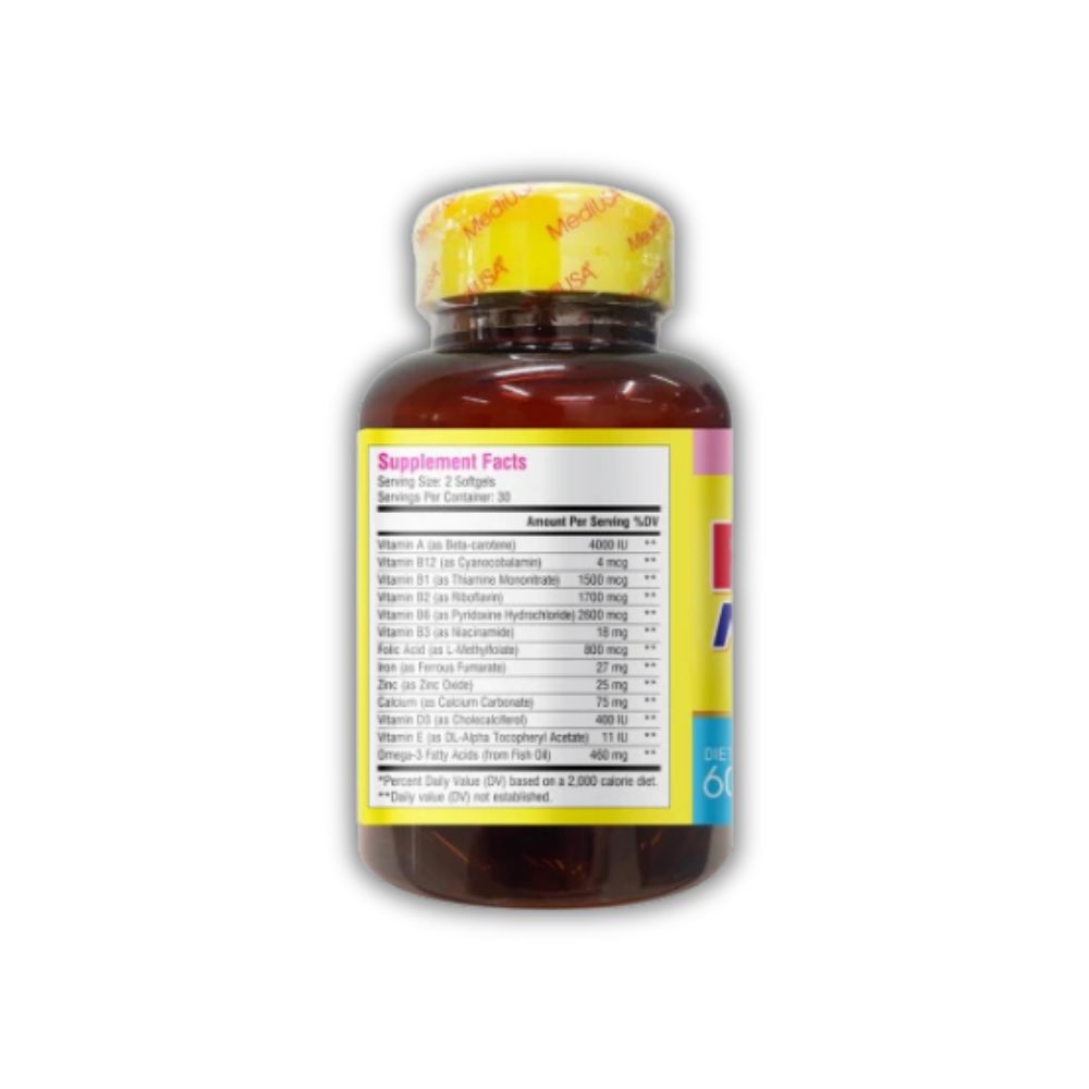 Viên Uống Prenatal Multi + DHA MediUSA Hỗ Trợ Bổ Sung Vitamin Cho Bà Bầu (Hộp 60 Viên)