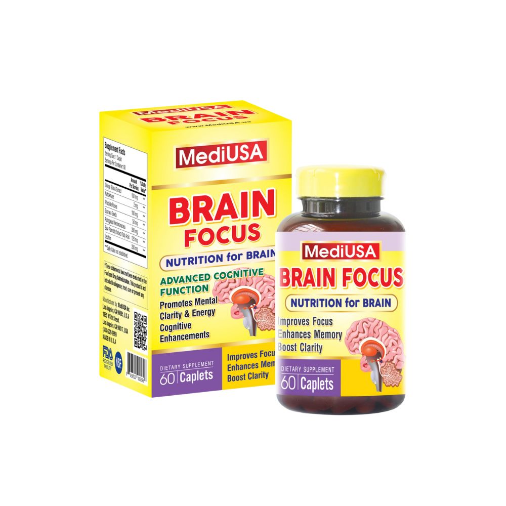 Viên Uống Brain Focus MediUSA Hỗ Trợ Cải Thiện Trí Nhớ (Hộp 60 Viên)