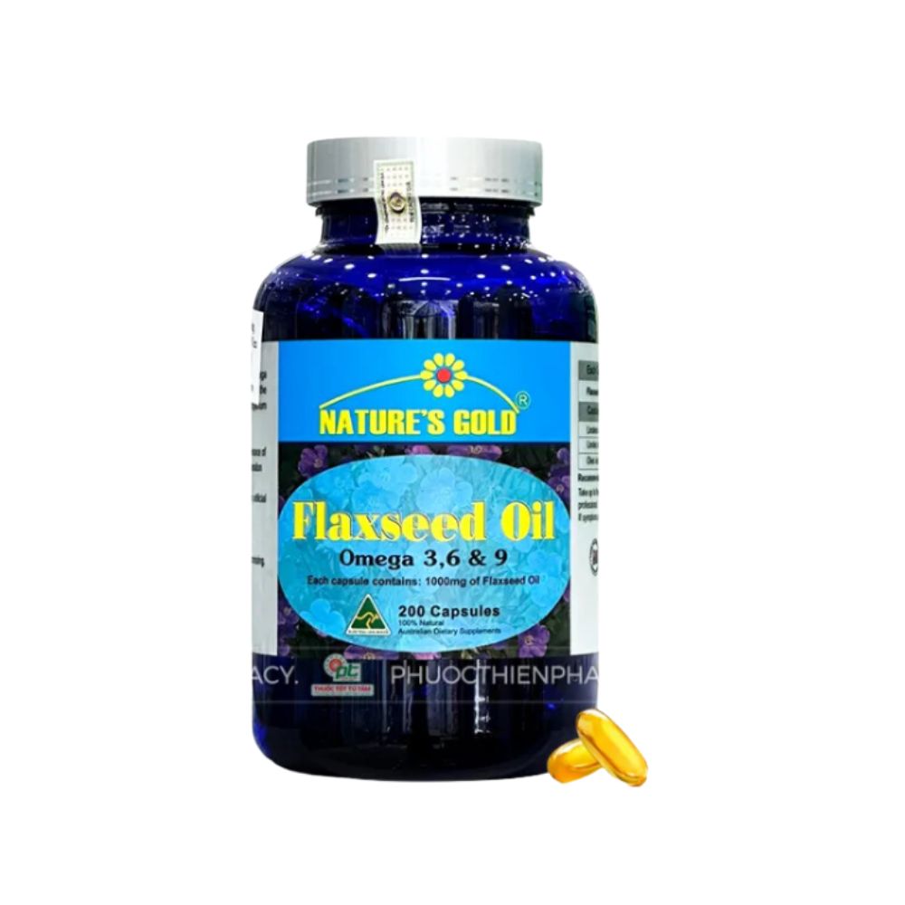 Viên Uống Flaxseed Oil Omega 369 Nature's Gold Hỗ Trợ Giảm Mỡ Máu, Bổ Mắt (Hộp x 200 Viên)