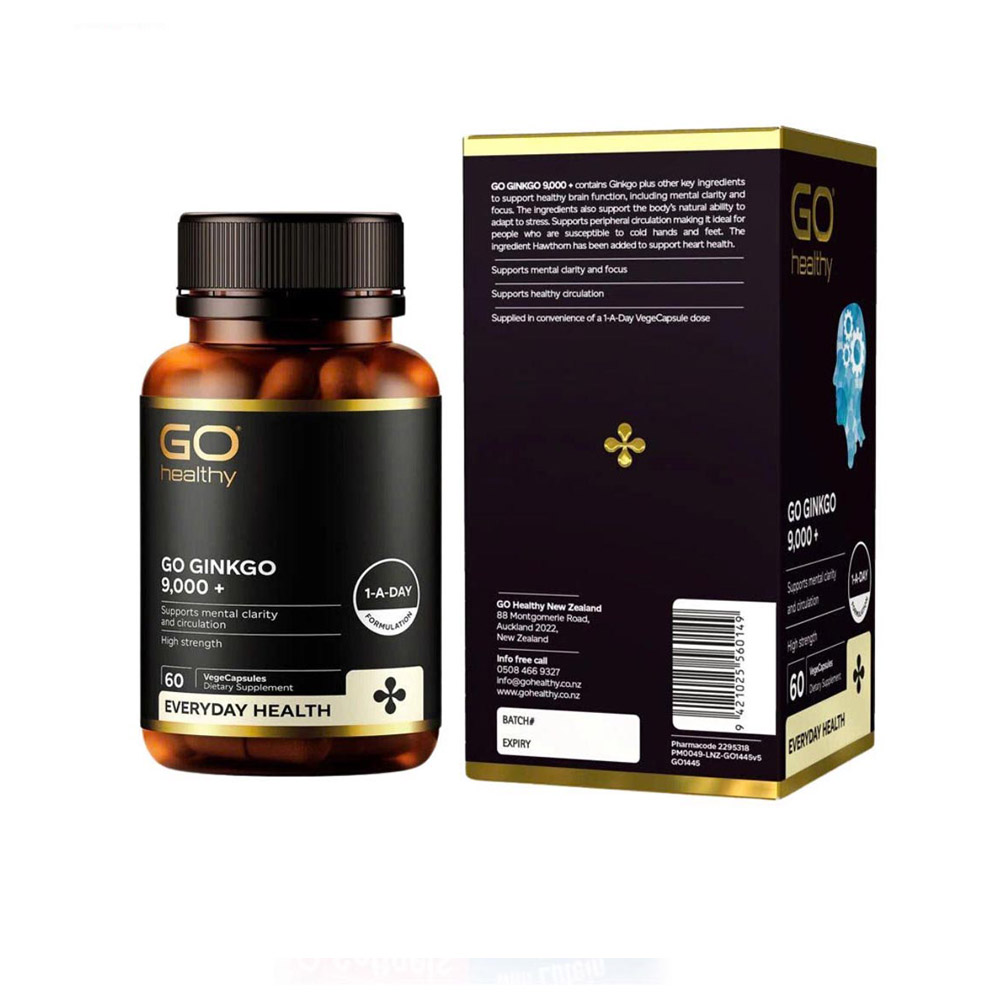 Viên Uống GO Ginkgo 9000+ Go Healthy Hỗ Trợ Tăng Cường Tuần Hoàn Não (Lọ 30 Viên)