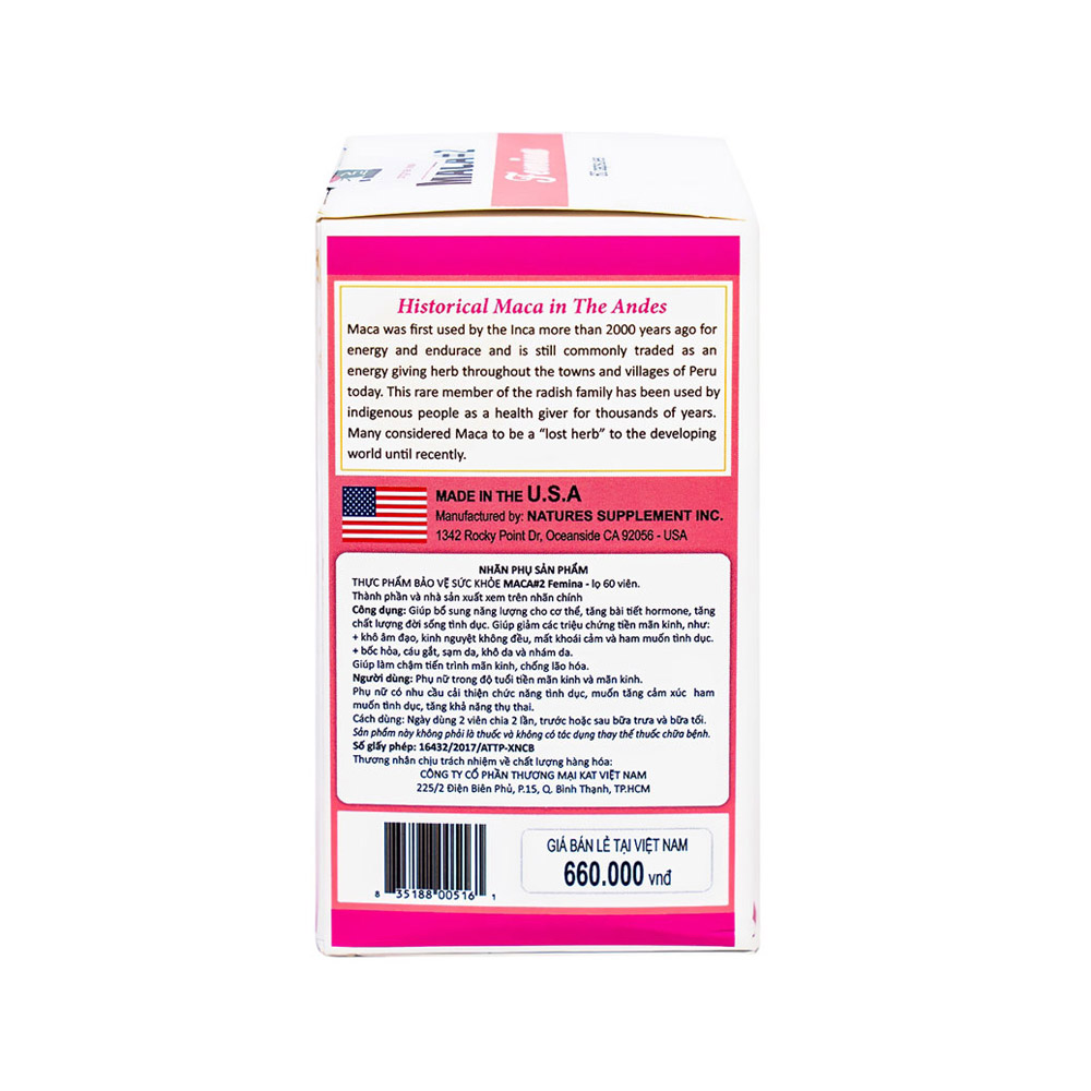 Viên Uống Maca #2 Femina Nature’s Supplements Hỗ Trợ Tăng Nội Tiết Tố Nữ (Hộp 60 Viên)